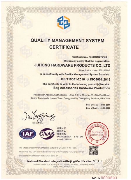 China Juhong Hardware Products Co.,Ltd Certification